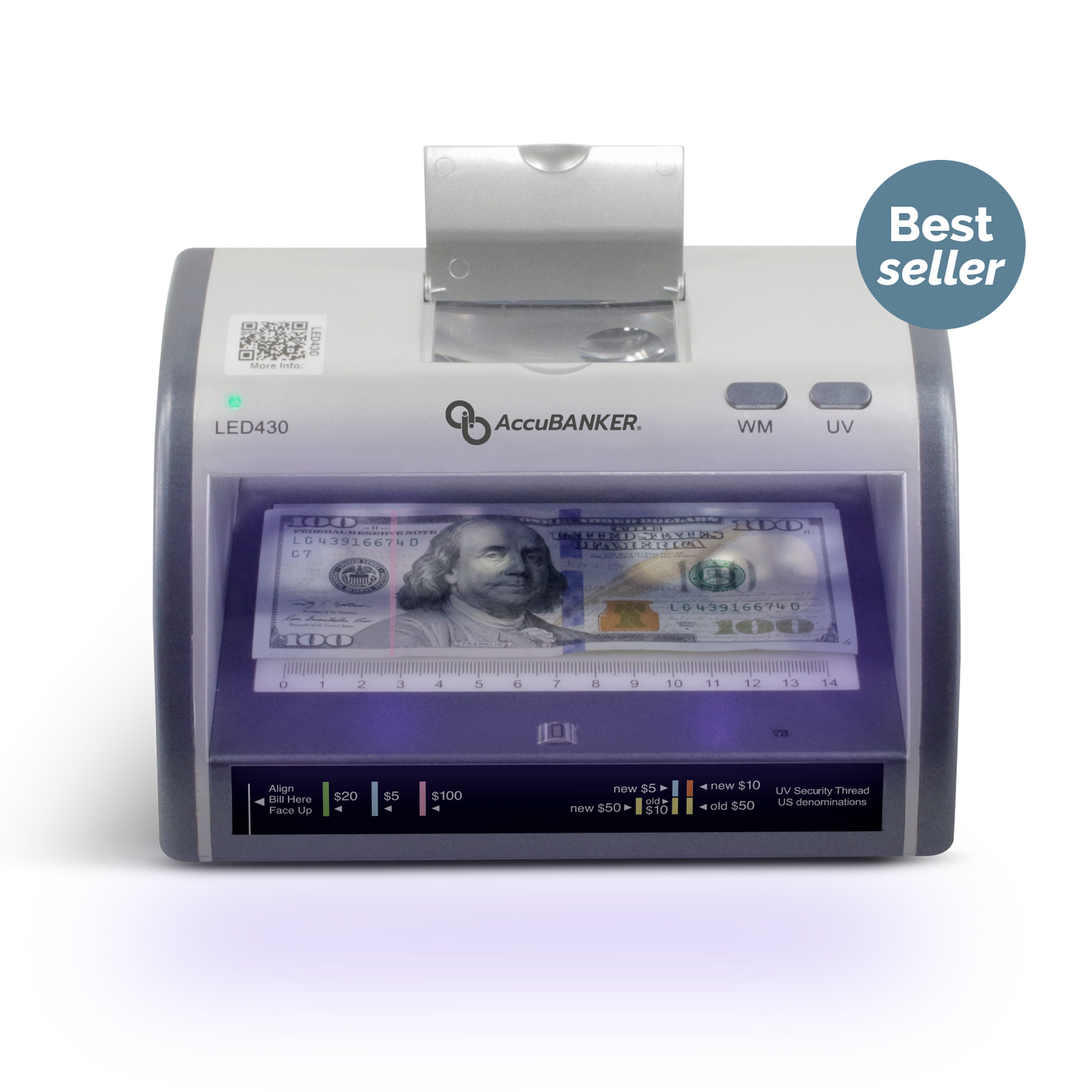 LED430 Detector Manual de Billetes y Documentos Falsos con Lupa 8x LED